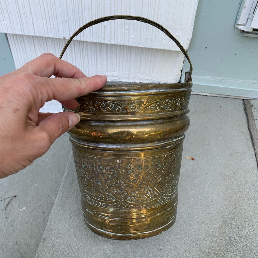 Vintage Embossed Brass Ice Bucket with Handle
